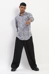 Abraham And Thakore_Gray Handpainted Checks Casual Shirt _at_Aza_Fashions