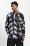 Buy_Abraham And Thakore_Black Lycra Watercolour Checks Casual Shirt _at_Aza_Fashions