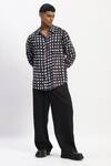 Abraham And Thakore_Black Lycra Watercolour Checks Casual Shirt _at_Aza_Fashions