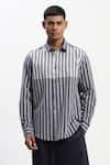 Buy_Abraham And Thakore_Navy Cotton Engineered Dual Woven Shirt _at_Aza_Fashions