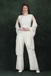 Shop_LABEL IVISH_Ivory Georgette Sequins, Beads Round Neck Hand Embroidered Fusion Set _Online_at_Aza_Fashions