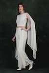 Shop_LABEL IVISH_Ivory Georgette Sequins, Beads Round Neck Hand Embroidered Fusion Set 