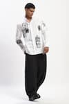 Abraham And Thakore_White Cotton Architecture Print Shirt_at_Aza_Fashions