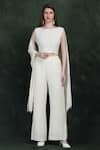 Buy_LABEL IVISH_Ivory Georgette Sequins, Beads Round Neck Hand Embroidered Fusion Set _at_Aza_Fashions