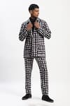 ABRAHAM AND THAKORE_Black Cotton Watercolour Checks Jacket _at_Aza_Fashions