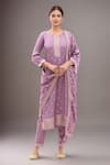 Buy_Samyukta Singhania_Purple Kurta Muslin Jacquard Floral Round Neck Floret Butti Pattern Pant Set _at_Aza_Fashions