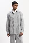 Buy_Abraham And Thakore_Gray Cotton Hand-drawn Lines Grey Jacket _at_Aza_Fashions