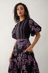 Buy_Son of A Noble Snob_Black Cotton Satin Round Neck Queen Co-ord Set With Floral Skirt _Online_at_Aza_Fashions