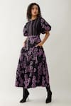 Shop_Son of A Noble Snob_Black Cotton Satin Round Neck Queen Co-ord Set With Floral Skirt _Online_at_Aza_Fashions