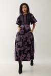 Son of A Noble Snob_Black Cotton Satin Round Neck Queen Co-ord Set With Floral Skirt _at_Aza_Fashions