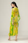 Shop_REENA SHARMA_Yellow Viscose V-neck Alina Kaftan _at_Aza_Fashions