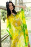 Shop_REENA SHARMA_Yellow Viscose V-neck Alina Kaftan _Online_at_Aza_Fashions