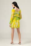 Shop_REENA SHARMA_Yellow Viscose, Chiffon Square Neck Alina Designer Short Dress _at_Aza_Fashions