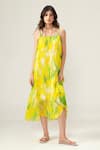 Buy_REENA SHARMA_Yellow Viscose Open Neck Alina Cami Dress _at_Aza_Fashions
