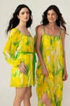 Shop_REENA SHARMA_Yellow Viscose Open Neck Alina Cami Dress _Online_at_Aza_Fashions