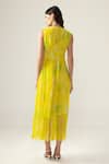 Shop_REENA SHARMA_Yellow Viscose Round Neck Alina Ruching Dress _at_Aza_Fashions