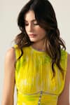 Shop_REENA SHARMA_Yellow Viscose Round Neck Alina Ruching Dress _Online_at_Aza_Fashions