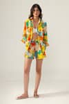 Buy_REENA SHARMA_Multi Color Cotton, Linen Collared Floral Print Co-ord Set _at_Aza_Fashions