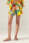 Buy_REENA SHARMA_Multi Color Cotton, Linen Collared Floral Print Co-ord Set _Online_at_Aza_Fashions