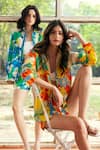 Shop_REENA SHARMA_Multi Color Cotton, Linen Collared Floral Print Co-ord Set _Online_at_Aza_Fashions