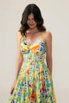 REENA SHARMA_Multi Color Viscose, Linen Scoop Neck Isha Ditsy Cami Midi Dress _Online_at_Aza_Fashions