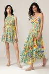 Buy_REENA SHARMA_Multi Color Viscose, Linen Scoop Neck Isha Ditsy Cami Midi Dress _Online_at_Aza_Fashions