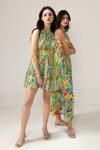 REENA SHARMA_Multi Color Cotton Round Neck Isha Ditsy Short Dress _Online_at_Aza_Fashions