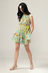 Shop_REENA SHARMA_Multi Color Cotton Round Neck Isha Ditsy Short Dress _Online_at_Aza_Fashions