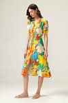REENA SHARMA_Multi Color Cotton V-neck Isha Midi Dress _Online_at_Aza_Fashions