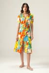 Buy_REENA SHARMA_Multi Color Cotton V-neck Isha Midi Dress _Online_at_Aza_Fashions