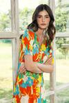 REENA SHARMA_Multi Color Cotton V-neck Isha Midi Dress _at_Aza_Fashions