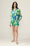 Buy_REENA SHARMA_Blue Cotton Collared Floral Print Nora Co-ord Set _at_Aza_Fashions