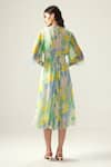 Shop_Reena Sharma_Blue Viscose, Chiffon V-neck Nora Midi Dress _at_Aza_Fashions