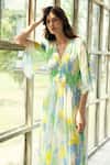 Buy_Reena Sharma_Blue Viscose, Chiffon V-neck Nora Midi Dress _Online_at_Aza_Fashions
