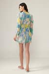 Shop_REENA SHARMA_Blue Viscose, Chiffon Round Neck Nora Short Dress _at_Aza_Fashions