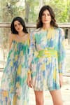 Buy_REENA SHARMA_Blue Viscose, Chiffon Round Neck Nora Short Dress _Online_at_Aza_Fashions