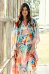 REENA SHARMA_Multi Color Viscose, Chiffon V-neck Zoe Kaftan _at_Aza_Fashions
