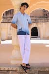 Shop_Raw & Rustic by Niti Bothra_Blue Linen, Cotton, Tencel Embroidery Wolf Cuban Collar Shirt _Online_at_Aza_Fashions