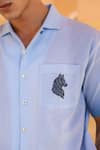 Buy_Raw & Rustic by Niti Bothra_Blue Linen, Cotton, Tencel Embroidery Wolf Cuban Collar Shirt 