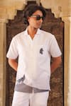 Buy_Raw & Rustic by Niti Bothra_White Cotton, Linen, Tencel Embroidery Cuban Collar Shirt _at_Aza_Fashions