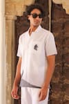 Raw & Rustic by Niti Bothra_White Cotton, Linen, Tencel Embroidery Cuban Collar Shirt _Online_at_Aza_Fashions