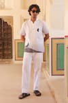 Buy_Raw & Rustic by Niti Bothra_White Cotton, Linen, Tencel Embroidery Cuban Collar Shirt 