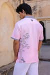 Shop_Raw & Rustic by Niti Bothra_Pink Linen, Cotton, Tencel Embroidery Panda Cuban Collar Shirt _at_Aza_Fashions