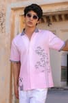 Raw & Rustic by Niti Bothra_Pink Linen, Cotton, Tencel Embroidery Panda Cuban Collar Shirt _Online_at_Aza_Fashions