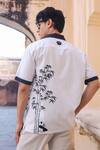 Shop_Raw & Rustic by Niti Bothra_White Linen, Cotton, Tencel Embroidery Panda Cuban Collar Shirt _at_Aza_Fashions