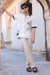 Shop_Raw & Rustic by Niti Bothra_White Linen, Cotton, Tencel Embroidery Panda Cuban Collar Shirt _Online_at_Aza_Fashions
