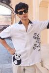 Raw & Rustic by Niti Bothra_White Linen, Cotton, Tencel Embroidery Panda Cuban Collar Shirt _at_Aza_Fashions