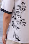 Shop_Raw & Rustic by Niti Bothra_White Linen, Cotton, Tencel Embroidery Panda Cuban Collar Shirt 
