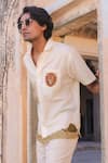 Raw & Rustic by Niti Bothra_Yellow Cotton, Linen, Tencel Embroidery Lion Cuban Collar Shirt _Online_at_Aza_Fashions