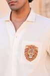 Shop_Raw & Rustic by Niti Bothra_Yellow Cotton, Linen, Tencel Embroidery Lion Cuban Collar Shirt _Online_at_Aza_Fashions